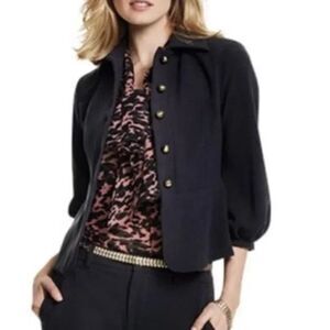 CABI Abbott Peplum Blazer Jacket Ponte Knit Black Sz 2 #3027 EUC